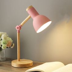 Pink desk Lamp Wooden Desk Lamp, Nordic Table, Night Table Lamps, Nordic Lamp, Wooden Table Lamps, Simple Desk, Table Led, Table Lamp Wood, Room Lamp