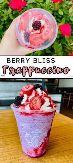 berry bliss frappress in a plastic cup