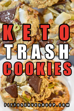 keto trash cookies stacked on top of each other