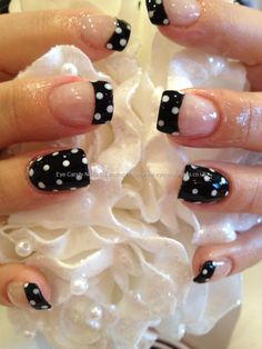 Black polish with white polka dot nail art. Maybe in a pink or red! Polka Dot Nail Designs, Pretty Fingers, Fingernail Art, Dot Nail Designs, Polka Dot Nail Art, Dot Nails, Pedi Ideas, French Pedicure, French Manicures