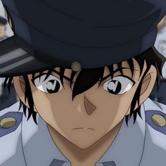 an anime character with black hair and blue eyes wearing a uniform looking at the camera