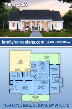 two story house plan with 3 beds, 2 baths, 5 w / 559 sq ft