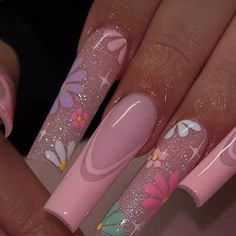 Glitter Nail Art Acrylic, Summer Nail 2024 Trends Pink, Simple Long Nail Designs, Nail Designs For The Summer, Glitter Nails Designs, Glitter Nails Acrylic, Spring Acrylic Nails, Simple Acrylic Nails