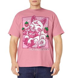 PRICES MAY VARY. This cute design is for Japan and Kitsune lovers! Do you know an Otaku who loves anime, or strawberry milk? Perfect motif for men, women and kids who love foxes and kawaii stuff. The motif for japanese mystical creatures and kawaii lovers features a funny fox with strawberries Lightweight, Classic fit, Double-needle sleeve and bottom hem Cute Pink T-shirt With Strawberry Print, Sweet Pink T-shirt With Cartoon Print, Summer Kawaii Anime Print T-shirt, Sweet Pink T-shirt With Strawberry Print, Pink Harajuku Style Anime Print T-shirt, Sweet Pink Strawberry Print T-shirt, Pink Kawaii T-shirt With Anime Print, Cheap Kawaii T-shirt With Character Print, Affordable Kawaii T-shirt With Anime Print