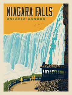 an image of niagara falls in canada with people on the walkway and waterfall behind it