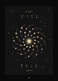 an image of the solar system in black and gold