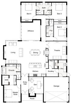 the floor plan for a three bedroom apartment with two bathrooms and an attached garage area