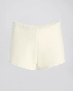 The Celeste Short in Ecru | Solid & Striped White Crochet Trim Short Bottoms, Summer Stretch Pointelle Knit Bottoms, Cream Short Sleeve Knit Top With Pointelle Detail, Pointelle Shorts, High-waisted Cream Cotton Shorts, One Piece Clothing, Crochet Shorts, Solid & Striped, Favorite Sweater