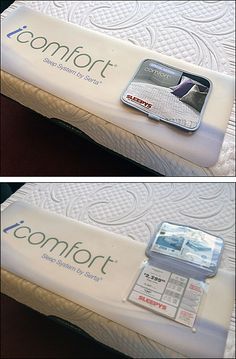 two photos of the comfort mattress with its label on top and bottom, both side by side