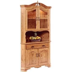 a wooden china cabinet with glass doors and drawers