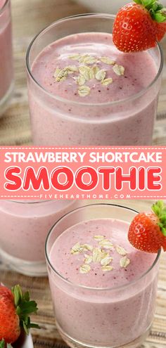 Turn to this healthy oat smoothie recipe for an easy summer drink the kids will love! While this Strawberry Shortcake Smoothie is loaded with fiber, protein, and vitamins, it tastes like a baked good. Enjoy this breakfast smoothie! Smoothie With Whipped Cream, Strawberry Shortcake Smoothie, Heart Healthy Smoothies, Strawberry Oatmeal Smoothie, Strawberry Smoothie Healthy, Oats Smoothie Recipes, Juice Blends, Healthy Breakfast Idea, Recipes Strawberry