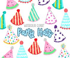 watermelon clipart party hats are arranged in a circle on a white background