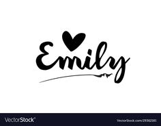 the word emly written in black ink with a heart on it's side