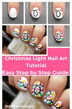 Christmas Light Nail Art, Diy Nail Art Tutorial, Holiday Themed Nails, Light Nail, Nail Art Diy Easy, Nail Art For Beginners, Light Nails, Holiday Nail