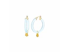 14k yellow gold over sterling silver acrylic mini flower charm hoop earrings in pastel blue Trendy Hoop Charms Jewelry, Trendy Hoop Jewelry With Charms, Blue Round Jewelry For Spring, Round Blue Jewelry For Spring, Trendy Single Earring Jewelry For Spring, Blue Round Spring Jewelry, Light Blue Jewelry For Spring Gift, Trendy Single Earring For Spring, Spring Single Drop Earring