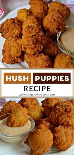 hush puppies on a plate with dipping sauce