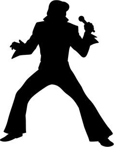 the silhouette of a man in a suit and hat with his arms out, holding a microphone