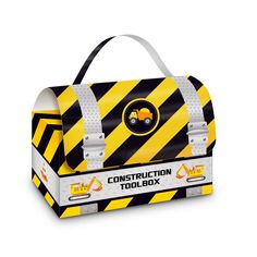 the construction tool box is designed to look like it has been painted yellow and black stripes