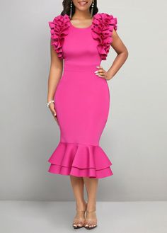 Package Contents : 1 X Dress Color : Hot Pink Printing Design : Plain Color Clothing Length : Midi Back Length(inch) :XXSXSSMLXLXXL42.943.744.645.546.948.749.6Note: The inaccuracy is between 1 and 1.5 inches due to manually measurement.Sleeve's Length : Short Sleeve Neckline : Round Neck Sleeve Style : Volume Sleeve Season : Summer Style : Elegant Occasion : Party Composition : 97% Polyester 3% Spandex Washing Instructions : Hand Wash/Machine Wash See More Hot Pink Bodycon Dress, Hot Pink Bodycon, Latest Dress For Women, Short Sleeve Bodycon Dress, Dress Work, Dress Attire, Fishtail Dress, Dress Women Elegant, Pink Bodycon Dresses