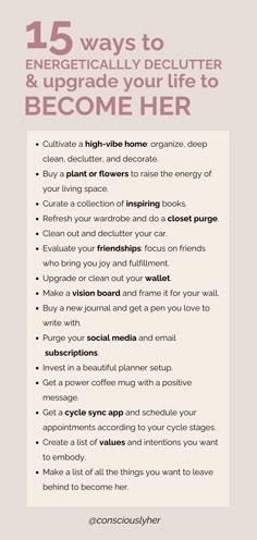 Ready to get your life together? Explore ways to energetically declutter and upgrade your life to become her. Plan your new era, become the best version of yourself, and achieve a glow-up. Learn how to organize your life and become organized. By embracing these methods, you'll not only get organized but also unlock a radiant and successful new chapter. Take the first step towards a better you today. Become Organized, Upgrade Your Life, Get Your Life Together, Mental Health Facts, Physical Space, A Better You, Healthy Girl, Get Your Life