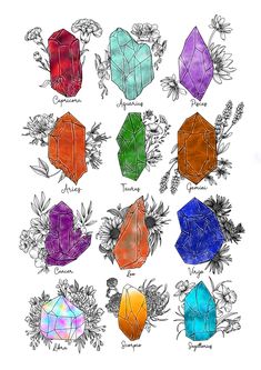 the different colored crystals are shown in this drawing