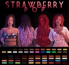 three women with long, wavy hair are standing in front of a poster that says strawberry pop