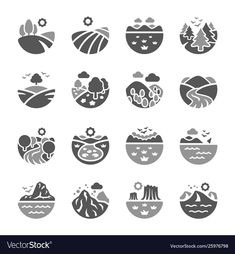 the different kinds of food and drinks icons are shown in black and white on a white background