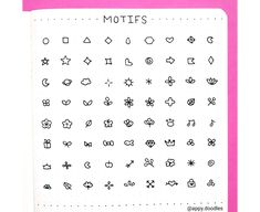 a pink notebook with black and white doodles on the cover that says mottles