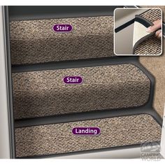 the steps are labeled with different types of carpet and how to use them for stairs