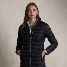 Designed to keep you comfortable warm and dry this quilted coat unites water-repellent fabric with a two-way zip closure and an insulating fill. It packs into its own pocket for convenient storage and transport. Ralph Lauren Black Winter Outerwear, Ralph Lauren Black Outerwear For Winter, Black Ralph Lauren Winter Outerwear, Quilted Coat, Water Repellent Fabric, Outerwear Coats, Outerwear Women, Repellent, Water Repellent