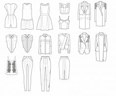 a drawing of different types of clothes and jackets on a mannequin headdress