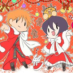 two anime characters dressed in red and white