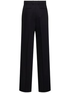 Model is wearing a size40 Gucci Luxury Wide-leg Pants, Women's Black Gucci Pants, Luxury Full Length Gucci Pants, Gucci Fitted Straight Pants, Versace Brand, Wool Pants, Flat Espadrilles, Jeans Jumpsuit, Swim Accessories