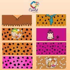 the cartoon characters are in different colors and patterns, with one being a girl or boy