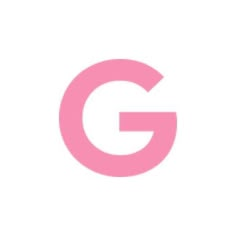 the letter g in pink on a white background