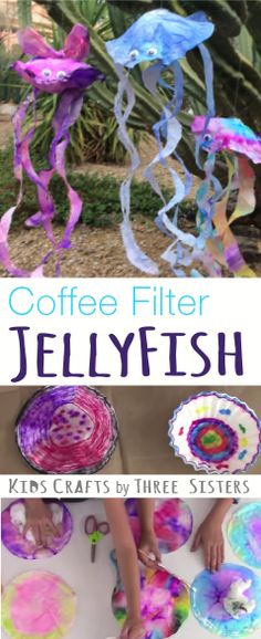 coffee filter jellyfish art project for kids to make with paper plates and streamers