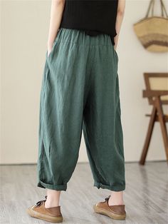 Description Product ID: BT2051336 Material: Cotton, Linen Pattern: Solid Season: Spring, Summer Style: Casual, Simple Occasion: Vacation, Holiday, Daily Package included: 1* Pants Size Chart (Asian Size): Please allow 1-3 cm measured error. Size Pant Length Waist Hip M 86cm | 33.9 in 60cm - 96cm | 23.6'' - 37.8 in 128cm | 50.4 in L 87cm | 34.3 in 62cm - 98cm | 24.4'' - 38.6 in 130cm | 51.2 in XL 89cm | 35.0 in 66cm - 102cm | 26.0'' - 40.2 in 132cm | 52.0 in XXL 90cm | 35.4 in 70cm - 106cm | 27.6'' - 41.7 in 134cm | 52.8 in Casual Loose Fit Ankle-length Harem Pants, Casual Ankle-length Harem Pants, Casual Harem Pants With Relaxed Fit, Ankle-length, Casual Wide Leg Ankle-length Pants, Casual Baggy Ankle-length Wide Leg Pants, Casual Ankle-length Wide Leg Pants For Work, Green Ankle-length Harem Pants, Green Ankle-length Bottoms With Elastic Waistband, Green Harem Pants For Workwear In Summer