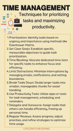 a poster with the text time management techniques for prioritizing tasks and maximumizing production