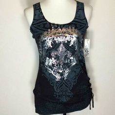 Silver Foiled & Rhinestone Fleur De Lis Sleeveless Top. Size S. Nwt. Silver Sleeveless Tank Top For Night Out, Silver Fitted Tank Top, Silver Sequined Tank Top, Fitted Rhinestone Sleeveless Tank Top, Fitted Sleeveless Tank Top With Rhinestones, Fitted Black Tank Top With Rhinestones, Black Rhinestone Tank Top For Night Out, Silver Tank Top For Summer, Boho Tops Summer