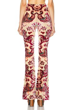 Find ETRO Flare Trouser In Red on Editorialist. Etro Flare Trouser in Red Self: 55% viscose 40% polyamide 5% elastane Lining: 86% polyamide 14% elastane. Made in Italy. Hand wash. Fully lined Garment is made with a semi-sheer fabric, undergarments can show through. Hidden side zipper closure. ETRF-WP21. WREA002699JJD01S9840. About the designer: Elegant Fitted Multicolor Pants, Red Elastane Trousers, Red Wide Leg Elastane Pants, Elegant Fitted Multicolor Bottoms, Elegant Red Flare Bottoms, Elegant Multicolor Fitted Bottoms, Glamorous Fitted Red Bottoms, Flare Trousers, Sheer Fabric