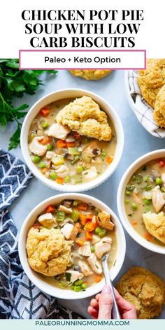 chicken pot pie soup with low carb biscuits is an easy and delicious meal