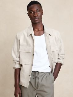 Seacliff Linen Shirt Jacket | Banana Republic European Linens, Mens Casual, Mens Casual Outfits, Linen Shirt, Shirt Jacket, Fashion News, Banana Republic, The Face, Men's Fashion