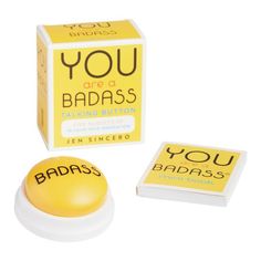 Bring encouragement and humor anywhere you need it with this compact kit. The perfect desktop accessory, it features an abridged mini version of Jen Sincero's bestselling book, You Are a Badass and a button that espouses inspiring reminders every time you hit it. Best Amazon Gifts, Boss Gifts, Best White Elephant Gifts, Jen Sincero, Unique Stocking Stuffers, Office Office, Cost Plus World Market, Noise Makers, Paper Color