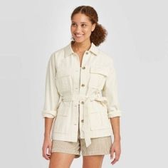 A New Day Cream Colored Long Sleeve Multi Pocket Button Up Style Utility Jacket. Collared. Belt Loops But Not Sold With Belt In Cover Photo. Slightly Oversized Fit. Women’s Size Small. New With Tags. Denim Utility Jumpsuit, Womens Anorak Jacket, Plaid Overcoat, Utility Jumpsuit, Blue Trench Coat, Green Utility Jacket, Hooded Rain Jacket, Maxi Shirts, Barbour International