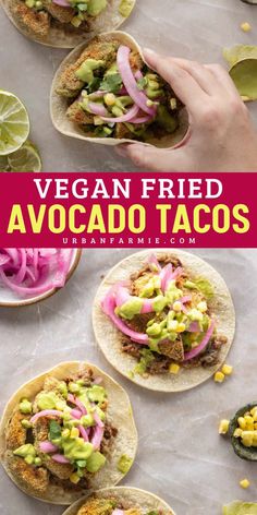 Upgrade your weeknight dinner ideas with these Vegan Fried Avocado Tacos! Crispy fried avocados paired with pinto beans, red onions, cilantro, and corn, all drizzled with a spicy poblano sauce. Packed with flavor, this plant-based meal is a game-changer!