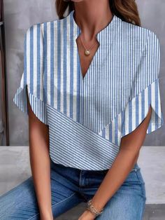 Buy Inexpensive Blouses1 at Zolucky online store, SPU: 2941TSH47BF29, Color: Blue, Theme:Summer, Thickness:Regular. Half Sleeve Blouse, Summer Stripes, Vintage Blouse, Loose Shirts, Loose Blouse, Blouse Vintage, Casual Blouse, Amelie, Eminem