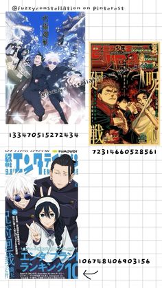 four anime posters with different characters on them