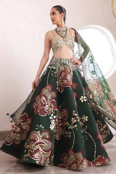 Embroidered Blouse With Heavily Embroidered Lehenga And Dupatta. From Mahima Mahajan's Fida collection. DELIVERY TIMEPlease allow 6-8 weeks for your outfit to arrive. FABRIC DETAILSOrganza, Shantoon Professional cleaning only. Mahima Mahajan, Lehenga Style Saree, Indian Bridesmaid Dresses, Floral Lehenga, Lehenga Style, Gold Blouse, Embroidered Lehenga, Indian Wedding Wear, Amritsar