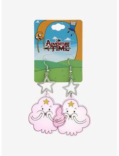 the adventure time earrings are pink and silver