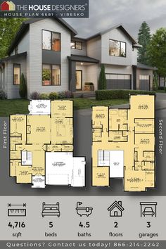 the floor plan for this modern house is very large and has lots of space to put in